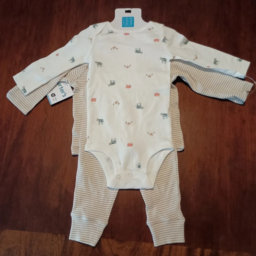 NWT Carter's‎ 3pc Farm Animal Striped Set
